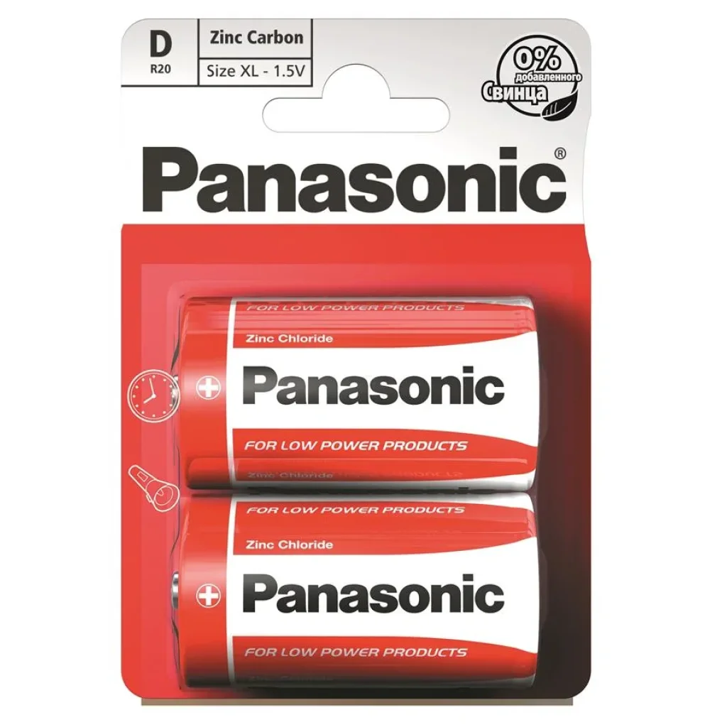 Батарейка Panasonic RED ZINK R20 BLI 2 ZINK-CARBON